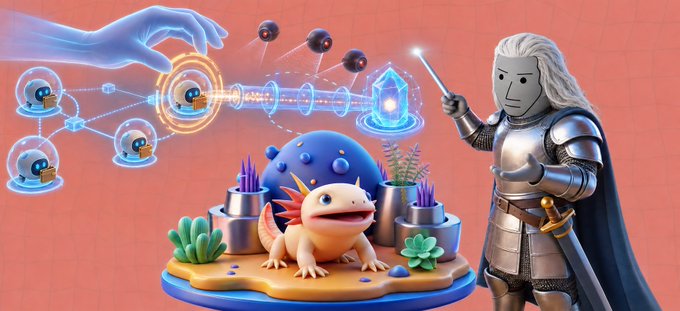 A 3D-rendered axolotl on a platform is conjured by a wizard with a magic wand, while a ghostly blue hand controls a quantum computing interface with orbiting data nodes and a glowing crystal.

The image visually represents the post's theme of hidden, powerful utility within the $RAXOL project—the axolotl (referencing the ticker) emerges as a magically created creation, symbolizing how the team's complex, "quantum-level" development work (shown by the data interface) produces surprisingly powerful results that most observers don't fully understand.