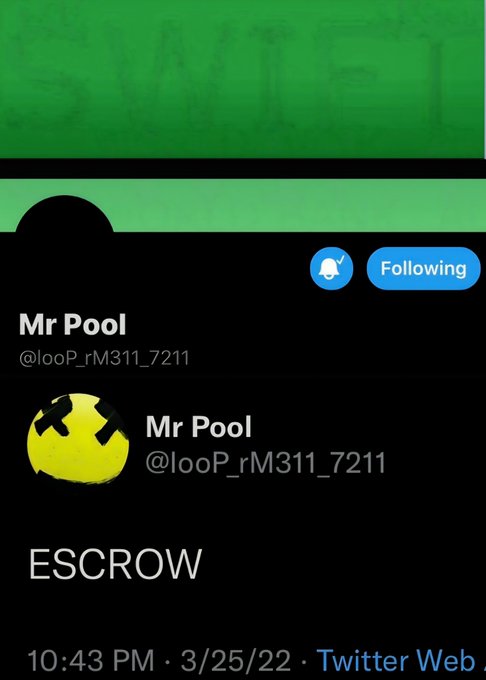 A screenshot of a tweet by “Mr Pool” (@looP_rM311_7211) with the text “ESCROW,” posted at 10:43 PM on 3/25/22. The post supports the accompanying claim about XRP becoming scarce and being adopted for cross-border payments via SWIFT.