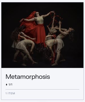 An album or item cover titled 'Metamorphosis' featuring dancers in flowing red and white fabric in a dark, dramatic setting.