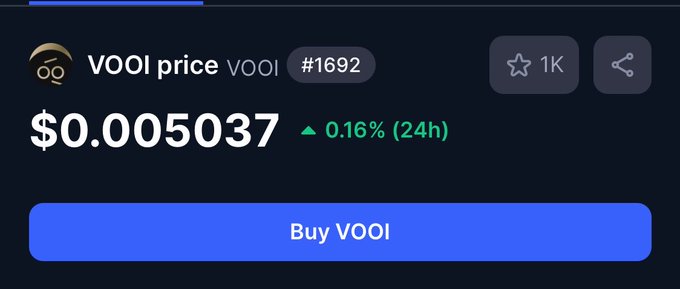 The image features a post with a graphic design showcasing an investment advertisement for VOOI. The text within the poster suggests that the price of Vooi may increase by 6% if it hits $500 million, implying potential gains or profits. However, there is also a negative aspect to this - the possibility that these gains could be lost if the price drops below $1,000,000. This information emphasizes the uncertainty surrounding investing in VOOI at the moment.