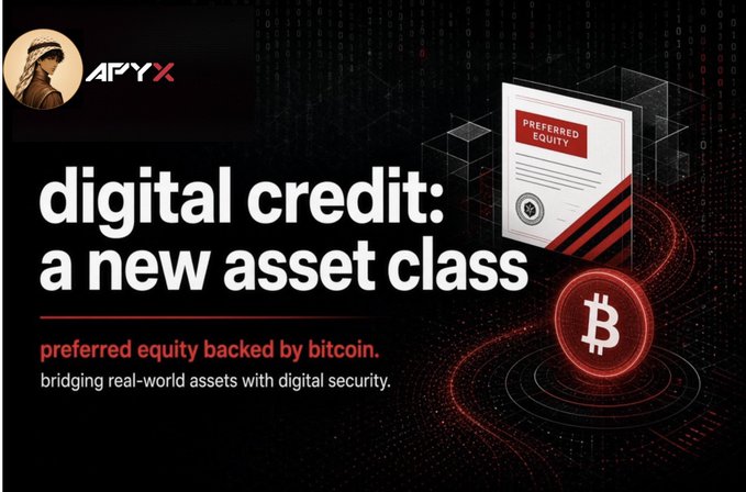 A promotional banner for '4PYX' advertising 'digital credit: a new asset class' with preferred equity backed by bitcoin.