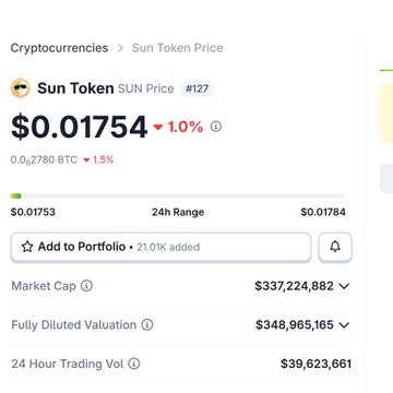 The image shows a screenshot of a cryptocurrency trading platform displaying information about a solar token's Sun Took price. The platform displays that the Sun token is currently worth $0.1775, and there are additional details related to the token. This information can be useful for investors who want to understand the current value of their holdings in the Solar token or make informed decisions regarding buying or selling their tokens.