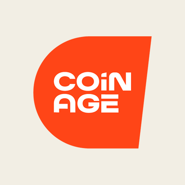 An orange logo for 'COINAGE' featuring a stylized letter 'D' design.