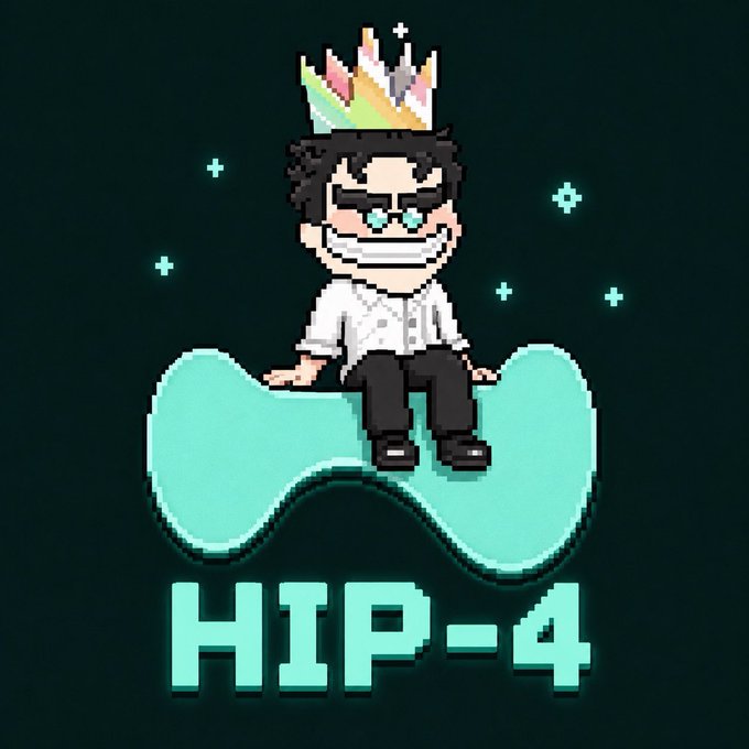 A pixel art graphic showing a character with a colorful crown, sunglasses, and a white shirt sitting on a teal infinity symbol, with the text 'HIP-4' below.