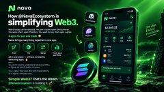 An advertisement graphic featuring the Novo cryptocurrency app, showing phone mockups and the text 'How @NovoEcosystem is simplifying Web3.'