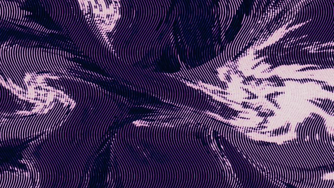 Abstract digital art featuring swirling, wavy patterns in dark purple and light pink tones.