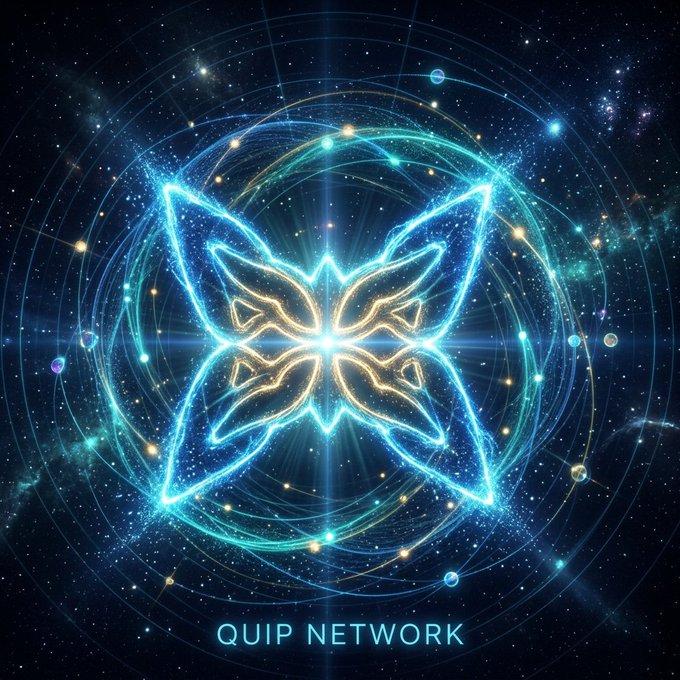 A glowing cosmic butterfly emblem on a starry background with the text 'QUIP NETWORK'.