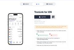 The image shows the TronLink for iOS App Store listing, which displays the app's compatibility requirement of iOS 15.1 and above, directly supporting the post's point about system compatibility being a factor in selecting the appropriate version.