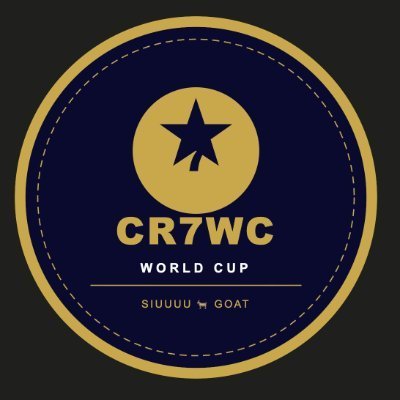 The image features a circular logo with a gold star at its center, surrounded by black text that reads "CR7WC" and "World Cup". The background of the image is black, which contrasts with the white text and gold star. Below the logo, there's some text that says "The countdown to World Cup has begun... Introducing CR7WC", indicating a countdown or preparation for an upcoming event related to the World Cup.