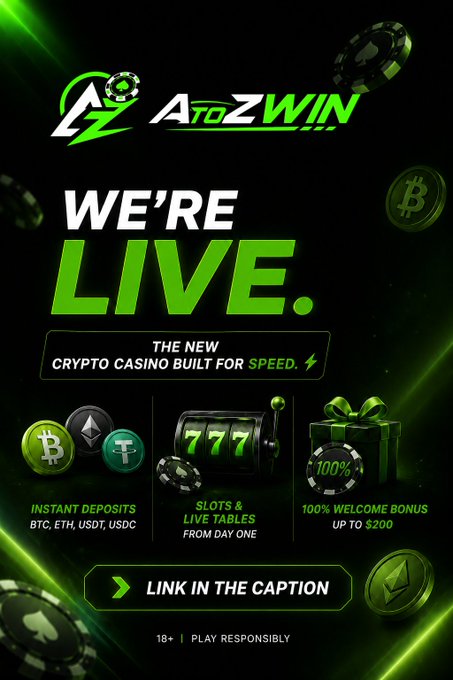 The image features a black background with green text that reads "We're live." The poster also includes several images of slot machines, including one with a green ball and another with a red ball. These images are likely related to the casino theme of the post.