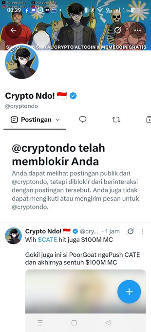 A screenshot of an X (Twitter) post from Crypto Ndo (@cryptondo) featuring crypto memes and a message about $CATE hitting $100M MC on PoorGoat and ngePush CATE.