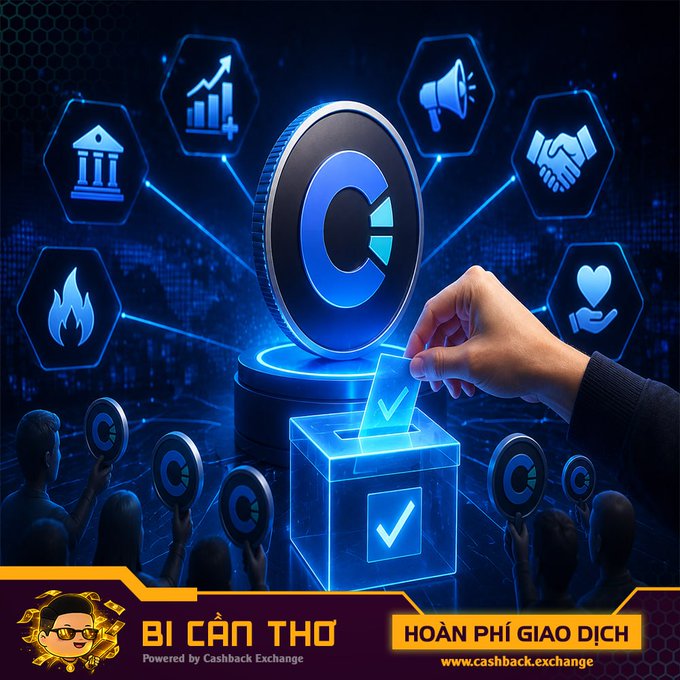 Promotional graphic for Cashback Exchange's 'BÍ CÂN THƠ' cashback service featuring cryptocurrency-themed icons and 'HOÀN PHÍ GIAO DỊCH' (refund transaction fees) text.