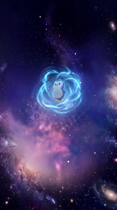 The image features a cartoon penguin sitting in space surrounded by stars, planets, and nebulae. The penguin appears to be floating or floating through an ethereal atmosphere with blue and purple hues. The background of the image is filled with various celestial bodies such as stars, planets, and nebulae, creating a sense of depth and vastness. The post reads "Believe in $PENGU", which could be interpreted as encouraging viewers to believe in themselves or their dreams, just like the penguin floating through space.