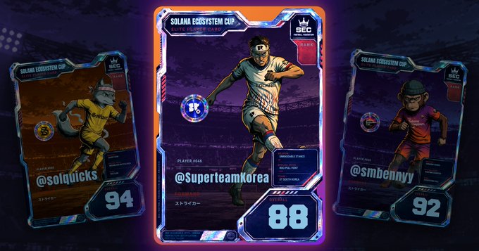 The image features a card with three different soccer player images, each representing a different team. The first player has a yellow jersey and is running towards the right side of the image. The second player wears an orange jersey and is also running in that direction. The third player has a white jersey and is running to the left side of the image. The text on the card indicates that the player with the white jersey is the current #88, while the player with the yellow jersey is pulling the #1. The post suggests that the player with the white jersey is the MVP for this particular game.