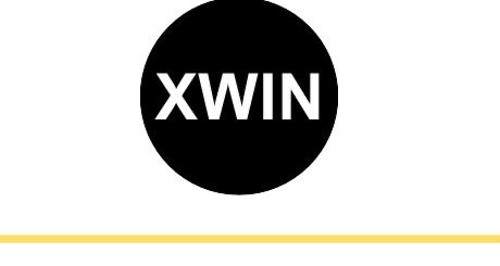 A black circle with white text 'XWIN' centered on a white background, with a yellow horizontal line at the bottom.