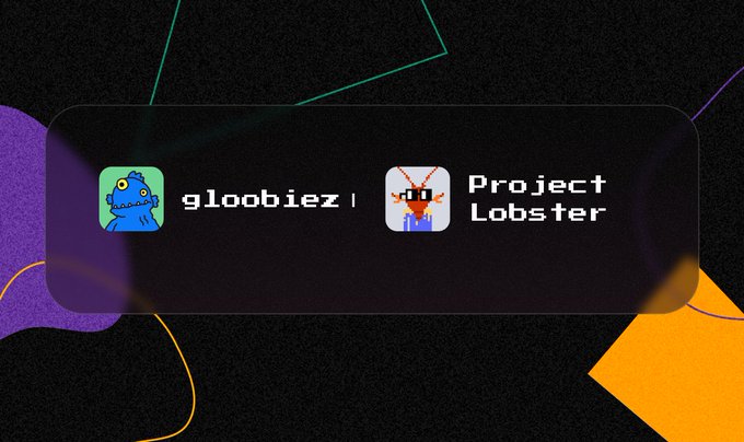 The image features a black background with various shapes and colors scattered throughout, including squares, circles, and lines of different sizes. The text "gloobiez" appears multiple times within the image, suggesting that there are two distinct characters or elements in the scene. One character is located on the left side of the image, while the other character is positioned more towards the center. The text "Project Lobster" can be seen near the bottom right corner of the image.