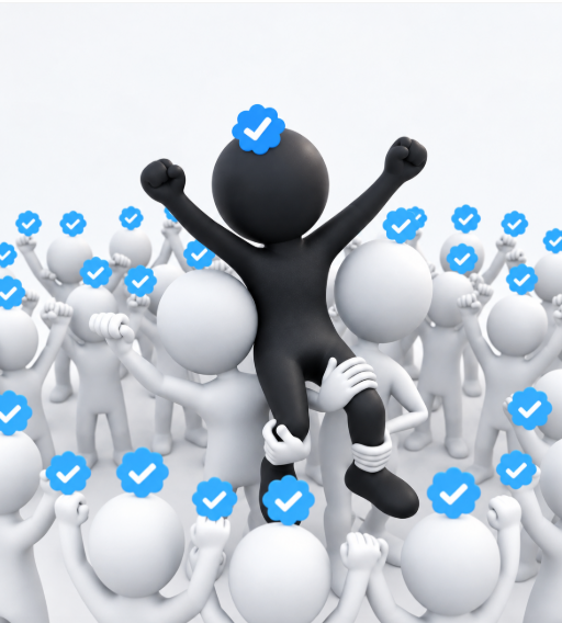 A central black 3D figure is triumphantly lifted above a cheering crowd of white figures, with the raised figure and several in the crowd marked by blue checkmark icons, symbolizing validation and recognition. The image visually reinforces the post's message about earning respect and proving your worth, with the checkmarks representing acknowledgment from others as the standout figure celebrates success above the crowd.