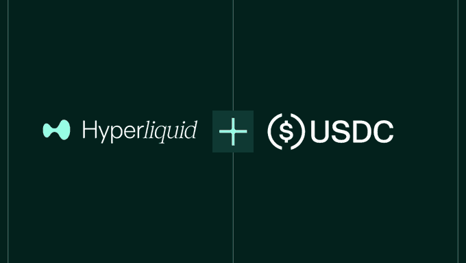 A dark green graphic displaying the logos for Hyperliquid and USDC separated by a plus sign.