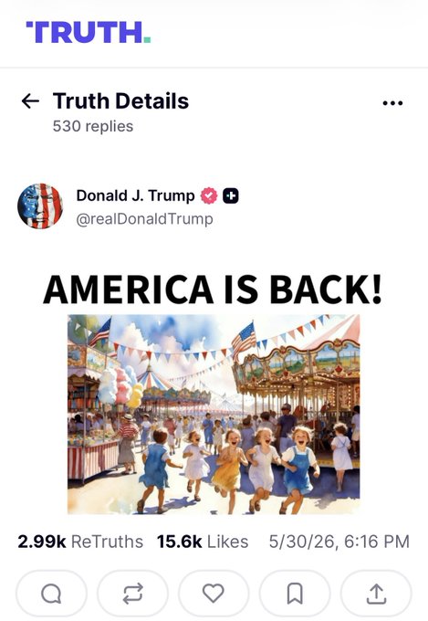 The image features a social media post with an American flag, which reads "America is back!". The post includes a photo of children playing at a carnival or fair, along with a caption that says "Soon you will see it every where $AMERICA is back trump posting it on truth social @WhiteHouse posting it on X soon millions of people will be screaming it how could you not be bullish this has the potential too do what $MAGA did and more $MAGA". The post seems to be promoting a political message or event related to America.