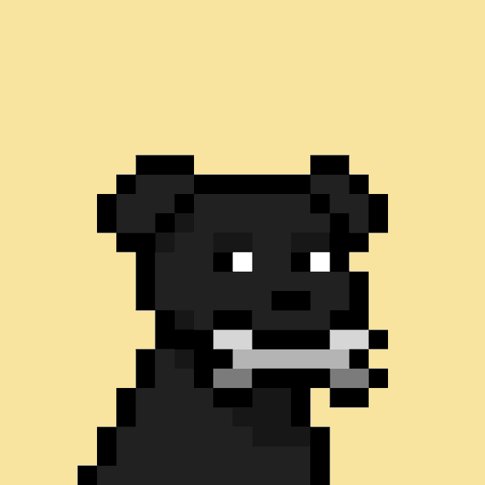 A pixel art illustration of a black cat with white eyes, holding a fish in its mouth against a yellow background.