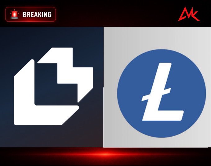 A 'BREAKING' news graphic showing the logos for BlackRock and Litecoin (Ł) side by side.