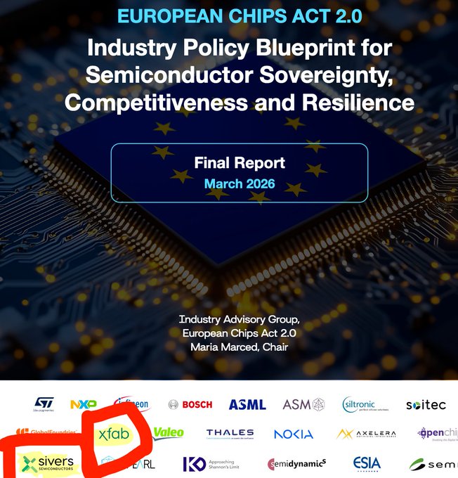 The image features a poster for an event related to semiconductor technology. The poster includes logos of various companies such as XFAB, SIVE, and others. The text on the poster indicates that this event is focused on semiconductor policy and industry policy, specifically the release of the Tech Sovereignty Package which includes guidelines for photonics. The poster also highlights the importance of semiconductor technology in today's economy.