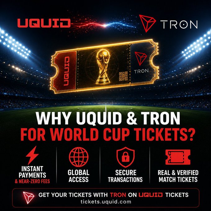 The image features a poster for a World Cup event that promotes the sale of tickets through the use of liquid currency. The poster includes a ticket with a gold trophy, which serves as an advertisement for the event. It also highlights the benefits of using liquid currency for purchasing tickets, such as easy access to verified match tickets and seamless global transactions. The post encourages fans to get their tickets from Trondao on UQUID Tickets, emphasizing the convenience and security offered by this method of payment.