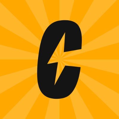 A stylized black letter 'C' with a lightning bolt inside it on a yellow sunburst background.