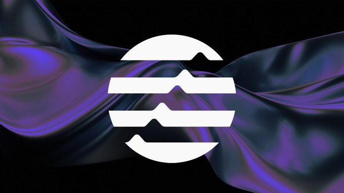 A stylized white logo resembling a hamburger or stacked layers set against a flowing purple satin background.
