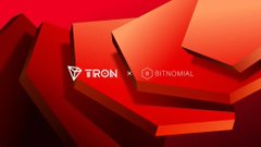 A promotional banner featuring the TRON cryptocurrency logo alongside the BitTorrent logo, set against a red abstract geometric background.