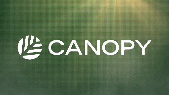A logo displaying the word 'CANOPY' next to a stylized leaf icon on a dark green textured background.