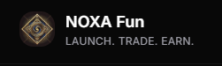The image displays a logo and banner for "NOXA Fun" with the tagline "LAUNCH. TRADE. EARN." featuring a stylized golden "S" emblem on a black background. This branding relates to the post's criticism of NOXA, suggesting the platform missed a major opportunity ("generational wealth") despite its polished launch/trade/earn marketing.