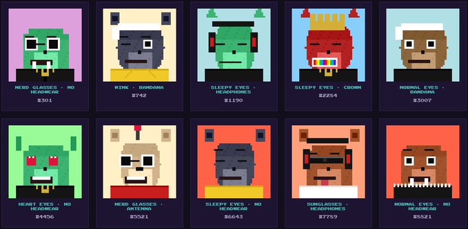 A grid of 10 pixel-art bear NFT portraits with varying features (e.g., "NERD GLASSES," "WINK," "SLEEPY EYES," "CROWN") and prices like #501, #72, #1190, #2254, and #3007 (numbered up to #5521) representing the Arrow Bears collection being given away.

Post context: Giveaway details for 50 guaranteed + 50 first-come-first-served spots to mint Arrow Bears NFTs for free, with entry requirements to follow @ArrowBearsNFT and @0xKren, like/RT, and comment an EVM wallet.
