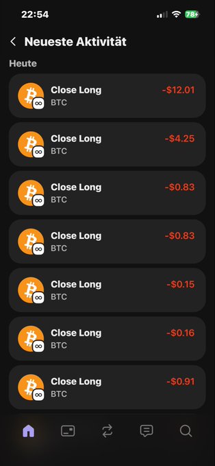 The image shows a mobile phone screen displaying the current cryptocurrency prices for Bitcoin, listed from lowest to highest cost. There are six different Bitcoin transactions displayed with their respective prices ranging between $1 - $4.01. The text "Close Long" is also visible in one of these prices. This information indicates that some users can access the latest Bitcoin transactions and exchange rates by using this phone application.