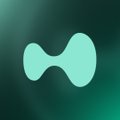 A simple logo featuring a light green/cyan bow-tie or hourglass shape on a dark teal background.