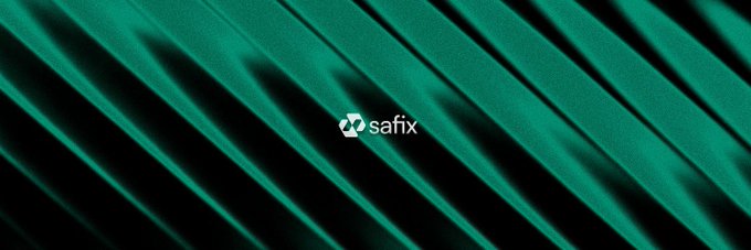A glossy teal ribbon banner featuring the Safix logo and wordmark at its center, visually reinforcing the post's introduction of $SFX (SAFIX) as a private collateral network for tokenized assets. The flowing diagonal lines and polished metallic texture evoke a sense of financial sophistication, complementing the project's focus on secure borrowing against tokenized holdings.