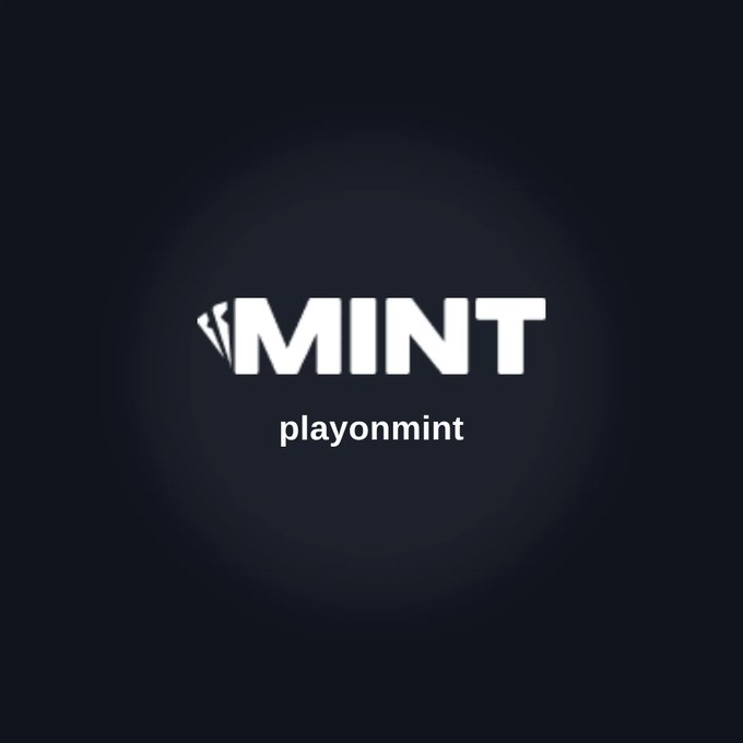 A PlayOnMint logo/branding image with the text 'MINT' in large white letters on a dark background, with 'playonmint' written below.