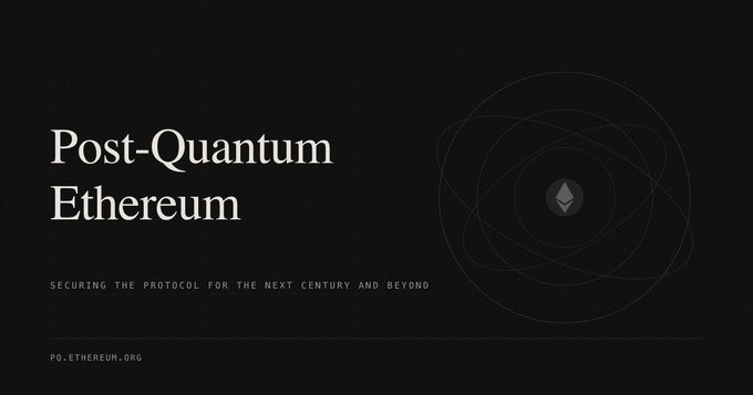 A sleek black banner for "Post-Quantum Ethereum" with the tagline "SECURING THE PROTOCOL FOR THE NEXT CENTURY AND BEYOND," alongside the Ethereum logo and URL "PQ.ETHEREUM.ORG." The image aligns with Vitalik's post on Lean Ethereum by highlighting the long-term, forward-looking vision of overhauling Ethereum's core design for future resilience.