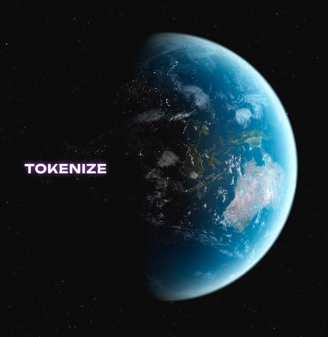 An image of Earth viewed from space with the word "TOKENIZE" glowing in neon purple on the dark left side, set against a starry background and showing the planet's continents and clouds on its illuminated side. The "TOKENIZE" text visually reinforces the post's message about stablecoins and the PACT orchestration layer transforming traditional finance by bringing global, blockchain-based financial infrastructure to fintechs through tokenized, seamless transactions.
