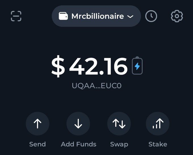 A TONkeeper wallet screen displays a balance of $42.16 in the EUCO token for the account "Mrcbillionaire," with options to Send, Add Funds, Swap, and Stake. The post "check your TONkeeper" suggests the image is prompting users to verify their TONkeeper wallet balance.