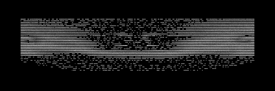 A black rectangular banner featuring dense horizontal white lines and dashes, resembling static or a glitch pattern, with "KYC" displayed in bold white letters on the left side. The accompanying post promotes downloadable spin/rotate/banner versions of the KYC NFT collection, and the image serves as a static visual representation styled like a glitchy or distorted banner graphic.