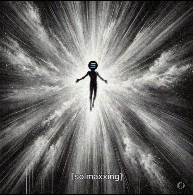 The image features a black and white illustration of a person with arms outstretched, floating in space surrounded by a bright light or explosion. The caption below the image reads "Look, I’ve been rugged, smoked by MEV bots, and left with pennies. But right now? I'm running on pure adrenaline, 1 SOL and a Dream. Back in the trenches where I belong. Let'S send it! Tagging the crew: @1SOLmeme CA: 3qDzkJ1mVz4ZEMKxbVr5XAUV3ot9qNbcfnfBhucf4YtT".