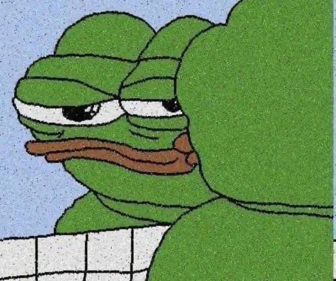 A side-eye Pepe the Frog meme looking suspiciously over its shoulder at a mirror reflection, paired with a recap post of June wins and a confident declaration that "July will be better."