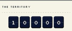 A minimalist counter display labeled 'THE TERRITORY' showing the number 10000 in white digits on dark blue square buttons.