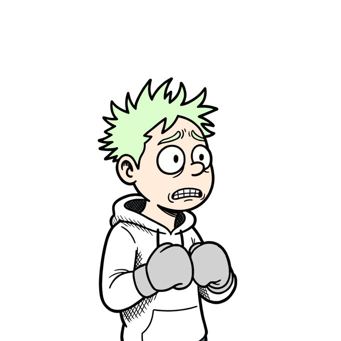 A nervous-looking cartoon character with spiky green hair, wearing a hoodie and oversized mittens, stands with a worried expression and clenched teeth. The anxious figure ties into the post's request to "post a slop today" by @digital_slops, capturing the tentative hesitation one might feel before sharing low-effort content online.