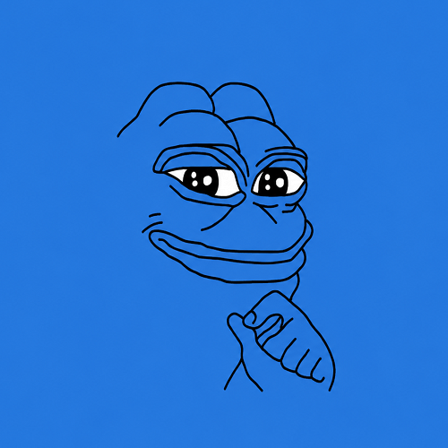 The image features a cartoon depiction of a frog, which appears to be a character from a comic strip or cartoon series. The frog has a blue face with big eyes and a small mouth, giving it a unique appearance. The background color of the image is blue, providing a contrast that makes the frog stand out. The caption "Pepe on USDC" suggests that this illustration might be related to a specific comic strip or series featuring the character Pepe.
