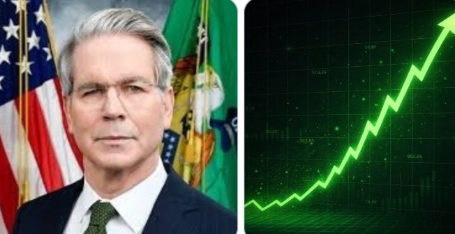 A formal portrait of Treasury Secretary Scott Bessent appears alongside a green upward-trending stock chart, visually reinforcing the post's claim that the U.S. Treasury's planned buyback of at least $4 billion in long-term debt could serve as a major bullish macro catalyst for markets.