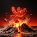 A glowing red "S" symbol emerges from molten lava and fiery embers, symbolizing the explosive rise and power of the JST token within TRON's DeFi ecosystem. The intense volcanic imagery visually reinforces the post's message about JST's transformative growth and increasing role as a foundational layer of TRON's financial infrastructure.