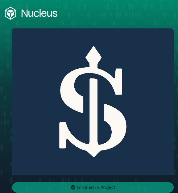 A digital card on the Nucleus platform featuring a dollar sign logo with an upward arrow, showing "Enrolled in Project" status