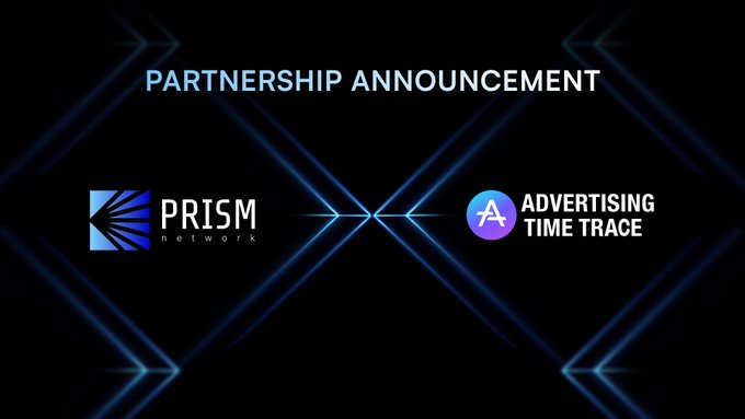 This image announces a partnership between ATT Global and Prism Network, showcasing their logos and the text "PARTNERSHIP ANNOUNCEMENT". This visually represents the collaboration mentioned in the post, connecting the two entities' advertising ecosystems.